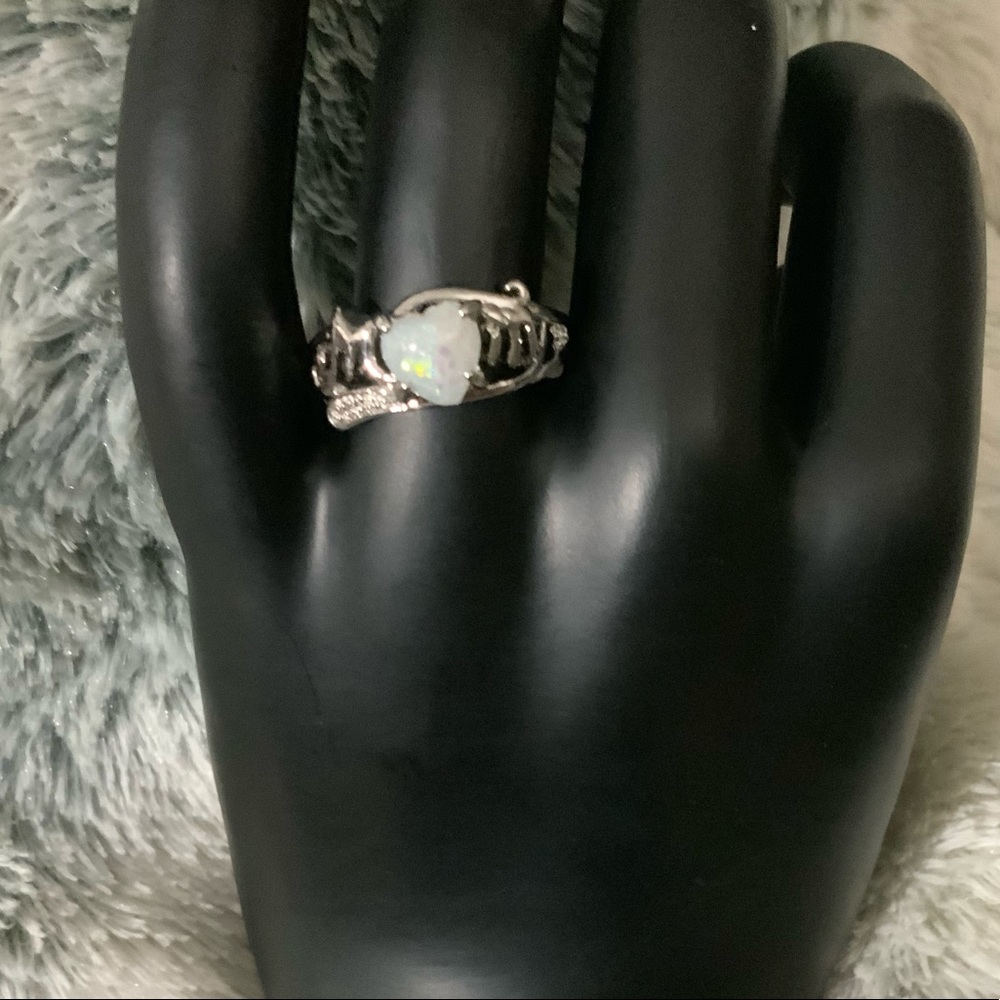 MOM FIRE-OPAL-MOONSTONE HEART/STERLING SILVER RING